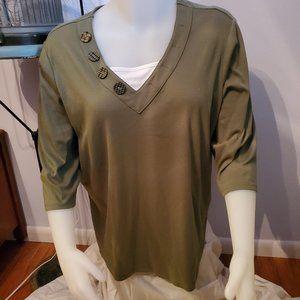 CJ Banks Olive Green 3/4 Sleeve Top